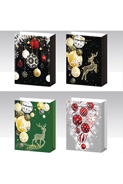 SONORH Set de 4 pungi cadou de Crăciun, 40×31×12 cm, modele premium cu temati...