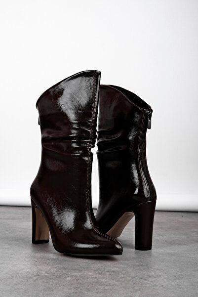 MY DERİ Maty Women's Pointed Toe Zippered Heeled Boots 4301