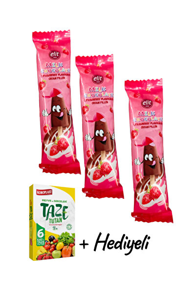 KMS HOME Elit Glutensiz Dondurma Çubuğunda Çilek Dolgu Kremalı Çikolata 3 Adet