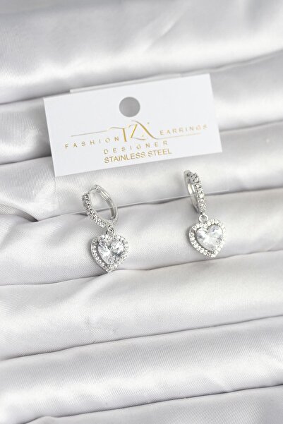 Skygo Brass Silver Color Zircon Stone Heart Model Women's Earrings - Tj-Bkp11396
