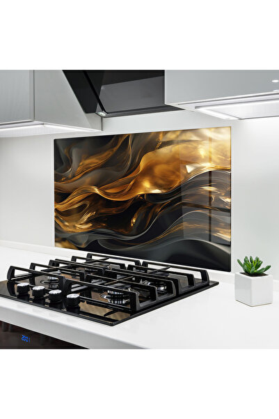 Arthub Kitchen Glass Panel, Stove Protection, Heat Resistant, Abstract, Gold ...
