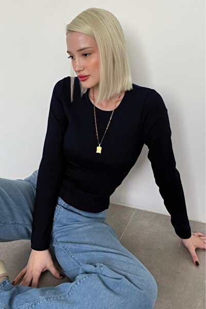 Madmext Синій велосипедний комір Slim Fit жіночий боді MG2564