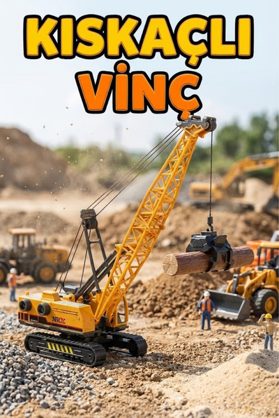 craftivio 1:55 Ölçekli Hareketli Kıskaçlı Vinç - Sürtmeli Paletli Tomruk Taşı...