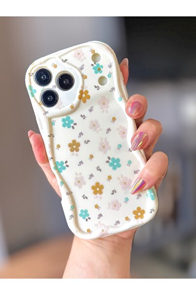 MİRAZ TASARIM Iphone 17 pro ecru color case with flower pattern