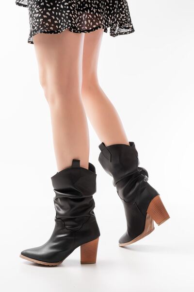 Zerenyus Zri̇n-1860 Premium Black Bellows Thick Heeled Casual Women's Boots