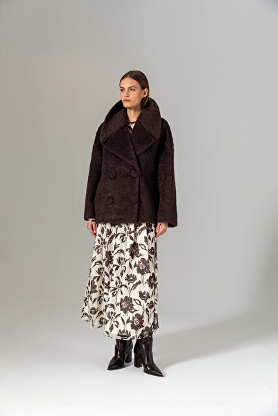 Berr-ın Wide Collar Double-Breasted Coat Brown