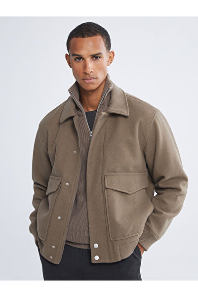 LC Waikiki Lcw Vision Brown Standard Fit Shirt Collar Men's Stamp Coat