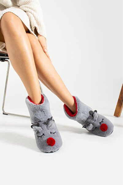 Sanart Shop Women's Children's Christmas Slippers with Soft Furry Deer Figure