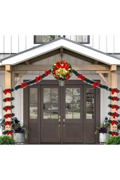 First Choice 1 8-meter Christmas tinsel with white tips, dark green real color with red bows