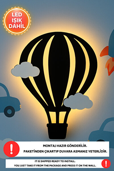 Dekorvin 1 Balon ve 2 Ay Led Işık Gece Lambası Bebek Çocuk Odası Duvar Dekora...