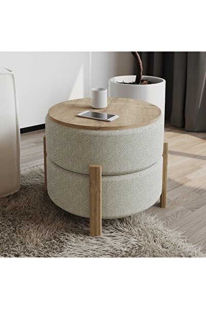 İNARCH DİZAYN Clone Puf – Çift Fonksiyonlu Yan Sehpa ve Oturma Ünitesi - Krem...