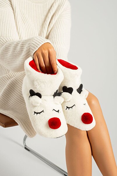 Sanart Shop Women's Children's Christmas Slippers with Soft Furry Deer Figure