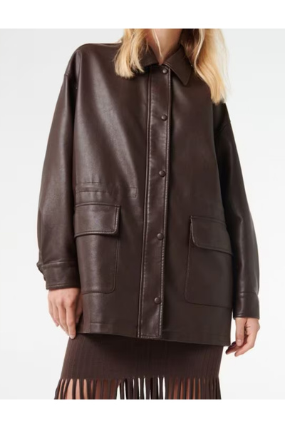 Reserved Geacă Imitație Piele RESERVED, maro