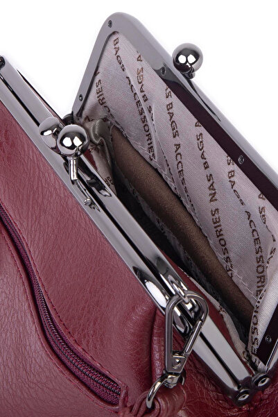 Nas Bag Mini Vintage Scholarship Clip-On Women's Shoulder and Crossbody Bag Claret Red Victoria (20X17 cm)