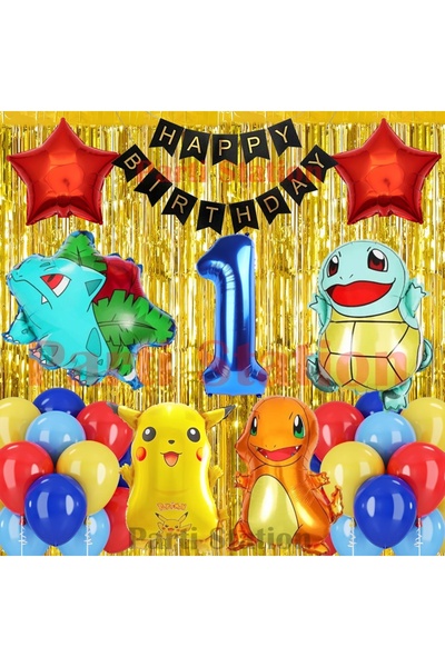 Parti Station مجموعة بالونات عيد الميلاد الأول بتصميم بوكيمون، تشمل شخصيات بوكيمون بيكاتشو وبولباساور وتشارماندر وسكويرتل