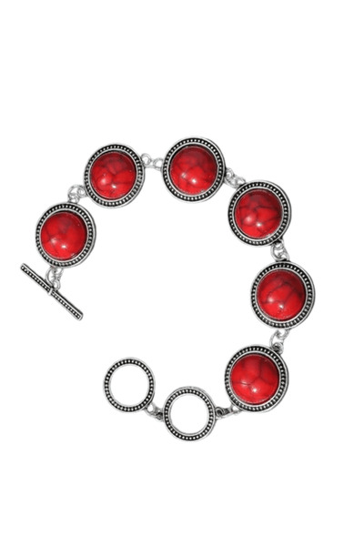 CRM Retro bracelet for women, Vintage, red/silver, OT clasp, 20.5 cm