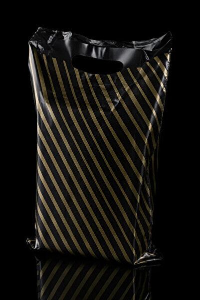 YOK YOK AMBALAJ Pachet de 100 pungi cadou cu dungi aurii negre 60x70cm Nr.:6 Pungi cadou