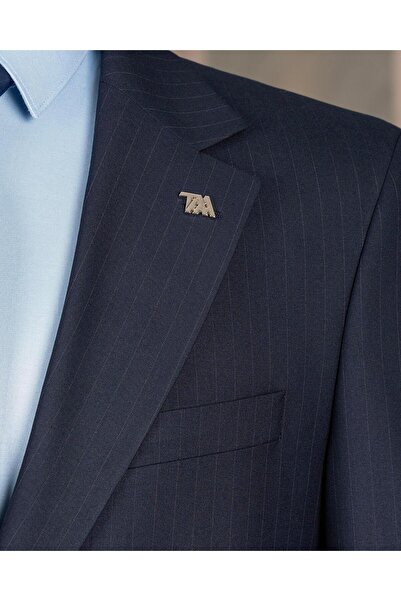 TerziAdemAltun Italian Style S Slim Fit 4 Drop Striped Jacket Trousers Suit Navy Blue T14409