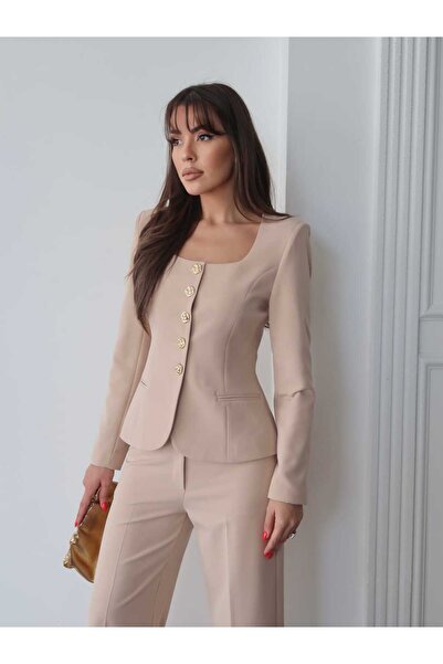 Swass Jane Button Tailored Suit Beige