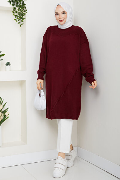 Pamuk Butik Women's Half Turtleneck Knitted Detailed Knitwear Tunic