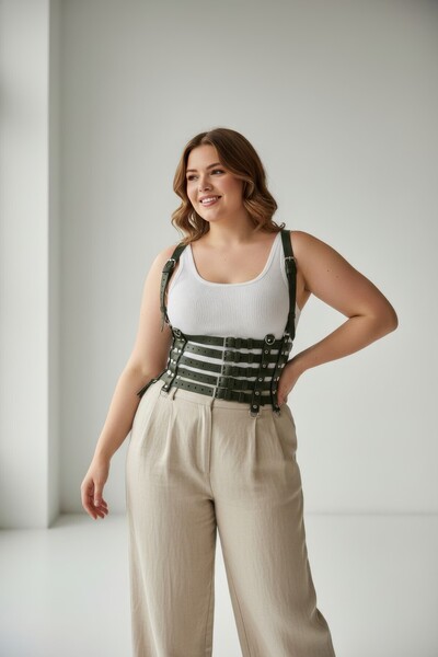 Angels Passion Vestă cu centură pentru femei, kaki, mărime mare, cu mai multe...