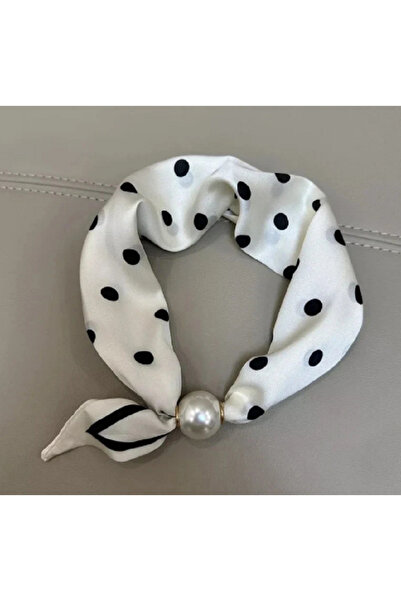 TChic White Shawl with Magnetic Pearls and Black Polka Dots