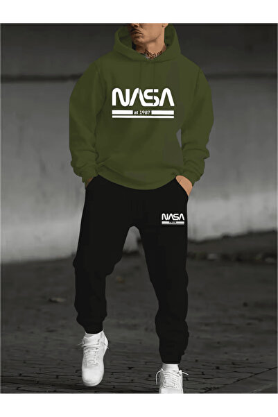 ALEYZA MODA Hooded Tracksuit Sets with the Words'Nasa at 1987' Written on Them