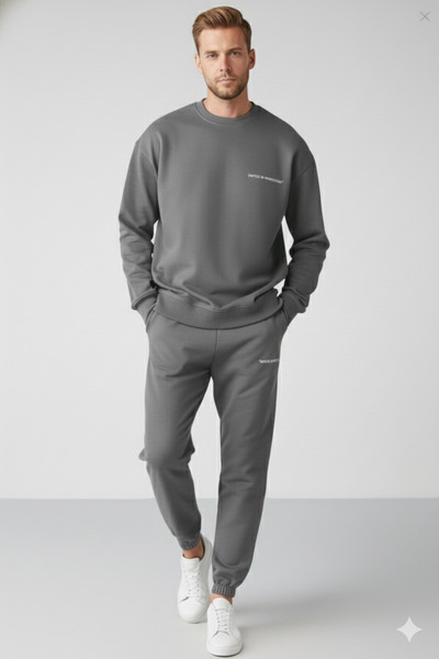 NİCE Men's Cotton Fleece Lined Relaxed Tracksuit Bottom and Top Set
