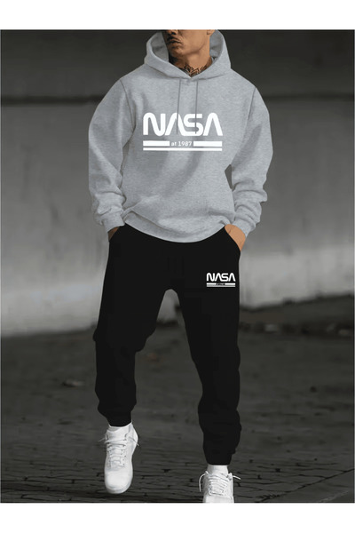 ALEYZA MODA بغطاء رأس طقم بدلة رياضية مكتوب عليها 'ناسا عام 1987'