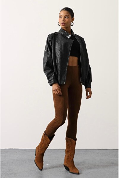 Opera Snake Skin Pattern Bomber Leather Jacket