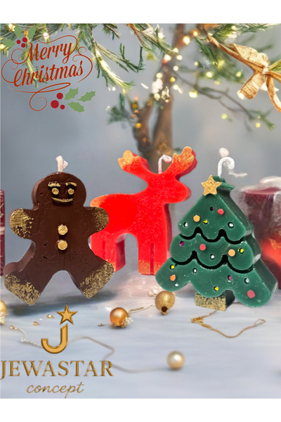 CHRİSTMAS DEER PINE COOKIE CANDLE HANDMADE 9X7 6X6 6X5 3 ADET ELYAPIMI MUM