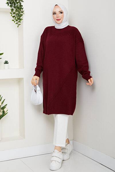Pamuk Butik Women's Half Turtleneck Knitted Detailed Knitwear Tunic
