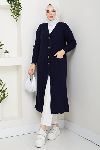 Pamuk Butik Women's Buttoned Pocket Knitwear Loose Cardigan