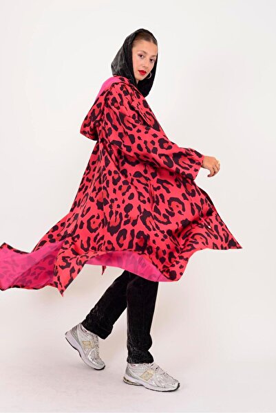 Park Moda An10720 Leopard Printed Raincoat with Drawstring Detail at the Waist