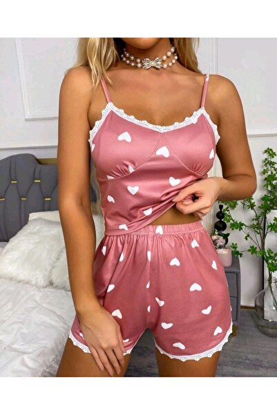 Ruselin Γυναικείο Σετ Πιτζάμες Πούδρα Καρτ Με σχέδιο με Σορτς