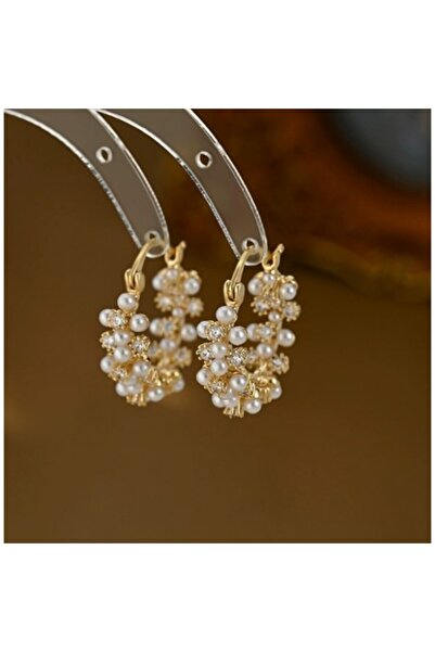 varioshop Elegant earrings with pearls and crystals, stainless steel, 2 cm × 1.7 cm