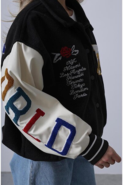 Opera Koların Leather Stamp Fabric College Jacket