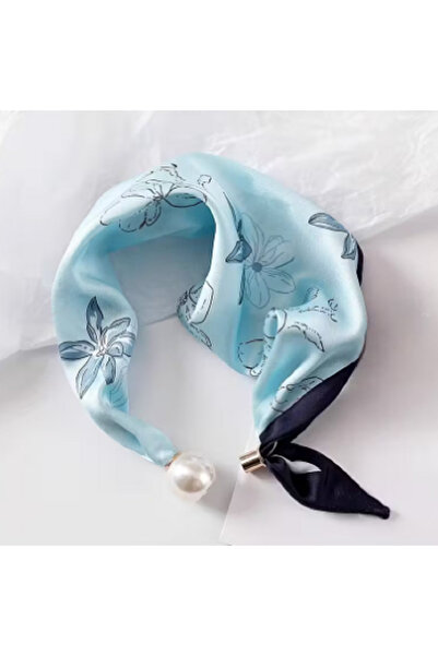 TChic Light Blue Shawl with Magnetic Pearl Flower Pattern