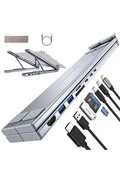 SOFIEV Docking Station & Suport laptop reglabil din aluminiu pentru 10-17", e...