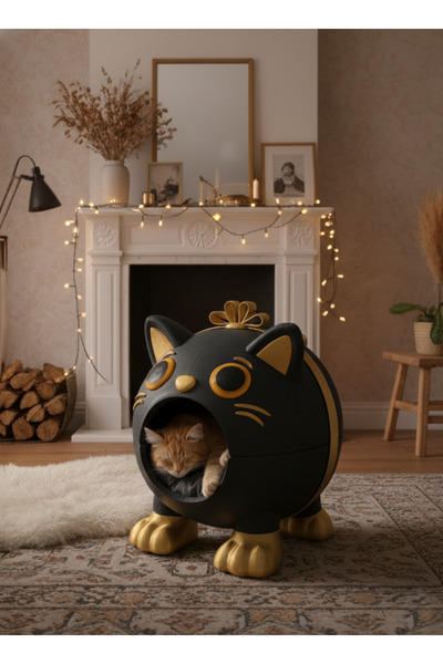 Dekoratif Kedi Evi (Antrasit/Gold)