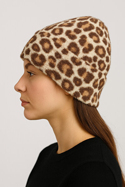 SİSTEM PELUŞ Leopard Pattern Premium Plush Beanie – Winter Elegance