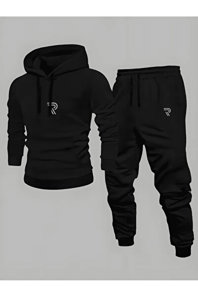 ALEYZA MODA Minimalist Letter'R' Logo Printed Hooded Tracksuit Set