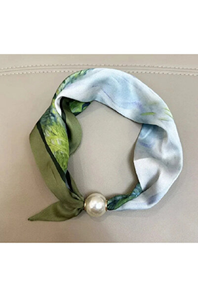 TChic Green Abstract Pattern Shawl with Magnetic Pearls