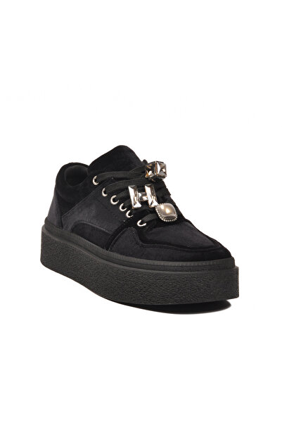 Guja Black Nubuck Lace-Up High Sole Women's Sneaker 25K475 Z