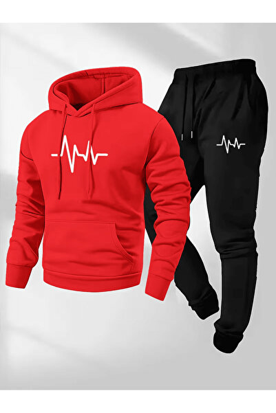 ALEYZA MODA Heartbeat Printed Hooded Tracksuit Set