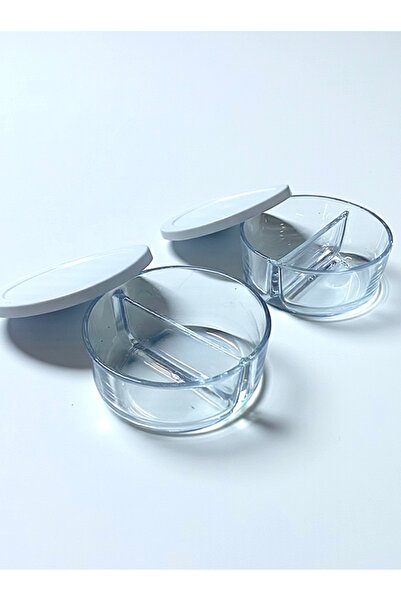 Paşabahçe Double Compartment Glass Storage Container 2 Compartment Glass Breakfast Bowl 785Cc 2 Pieces