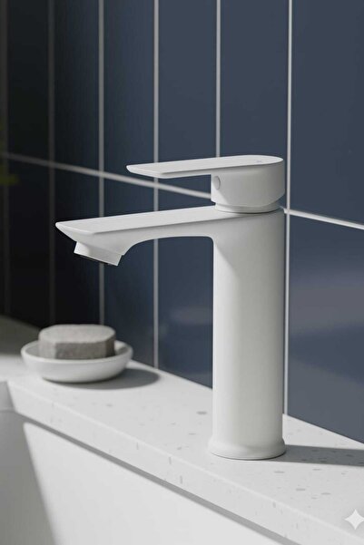 KCA ARMATÜR Beyaz Sabit Gövde Sıcak Soğuk Çift Su Girişli Lüx Banyo Lavabo Ba...