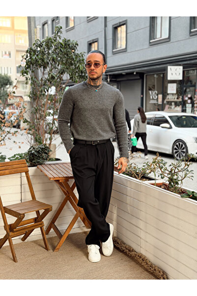 manch collection Μισό Φούτερ Ψαράς Κανονικό Βασικό Πλεκτό Φούτερ Ανθρακί