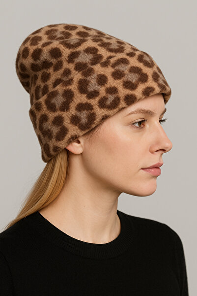 SİSTEM PELUŞ Leopard Pattern Premium Plush Beanie – Winter Elegance