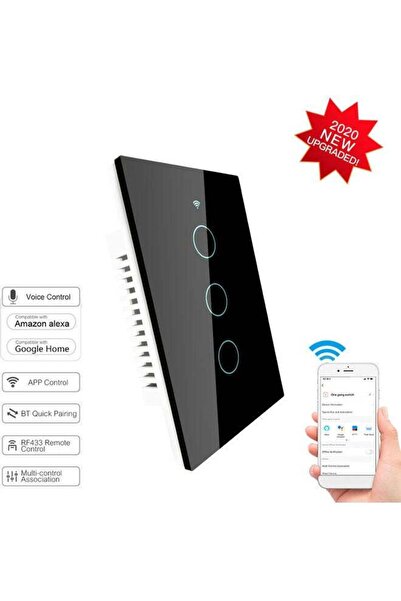 Generic مفتاح لمس ذكي مزود بخاصية واي فاي - 3 عصابة - أسود